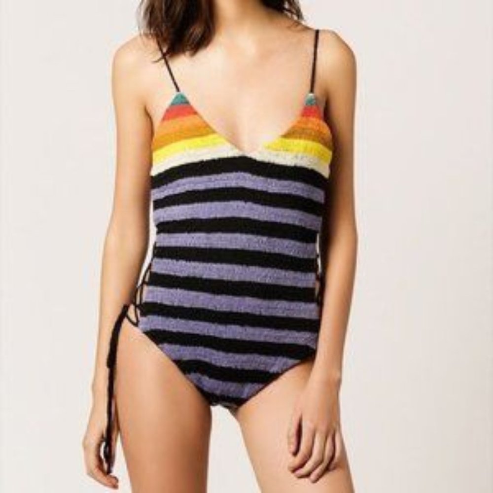 Mara Hoffman Crochet Lace Up Swim One Piece